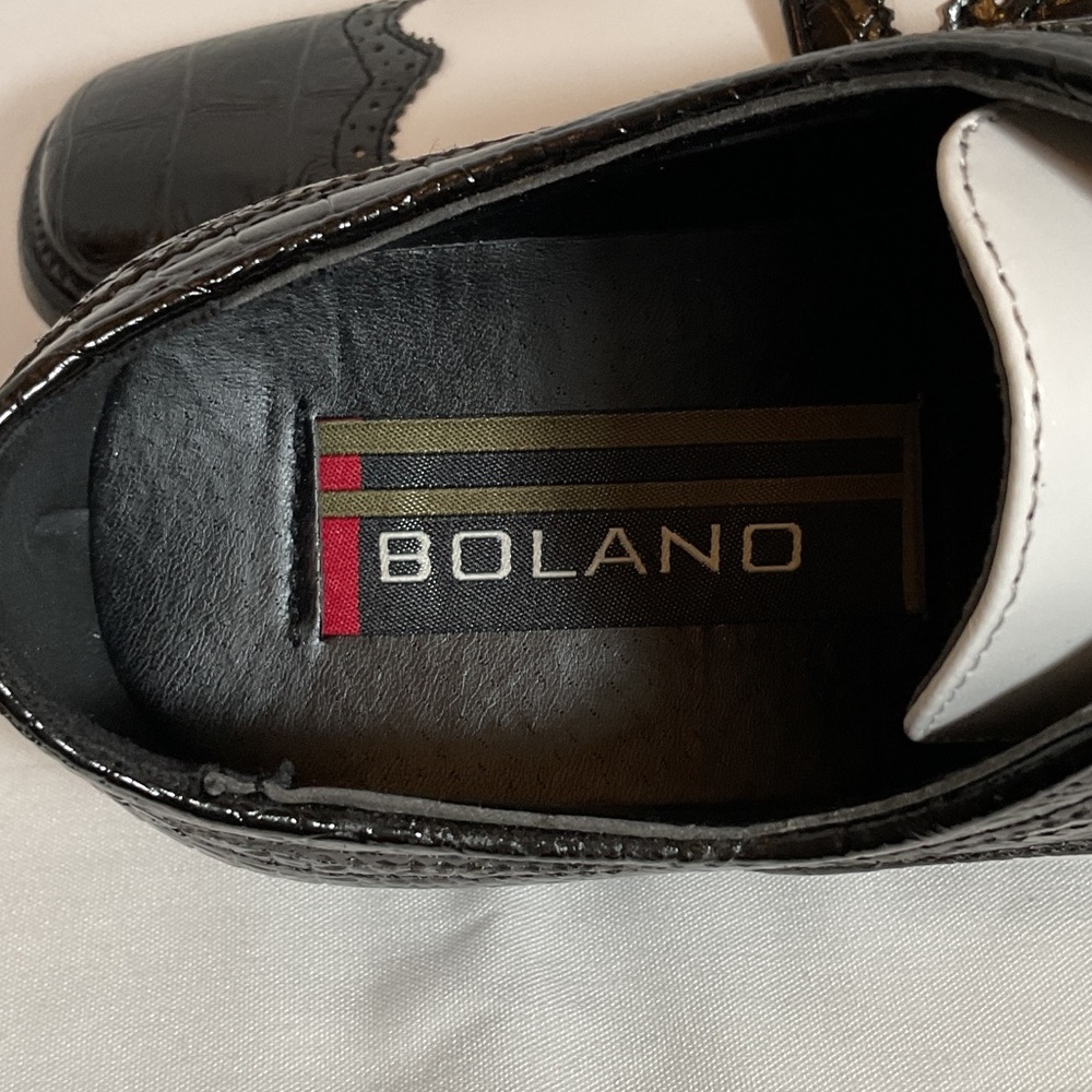 Bolano Black and White Men's Wingtip Oxford Shoes - Picture 2 of 6